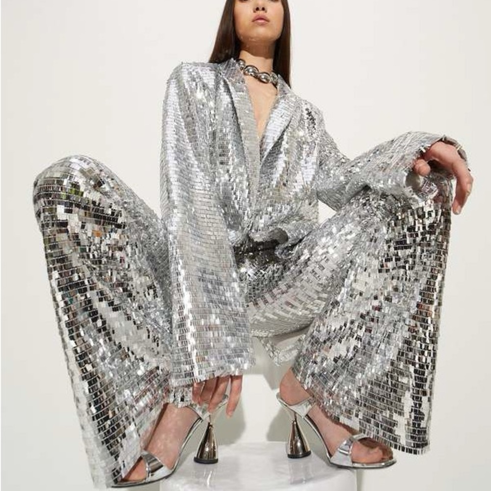 Simon Miller Lennox Jacket Embellished Sequin Metallic Silver Blazer Sz XS S 2 4
